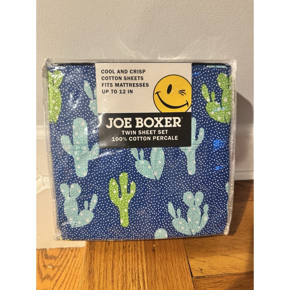 Vintage Joe Boxer Twin Sheet Set Starry Cactus Polkadots NIP Blue Green Western